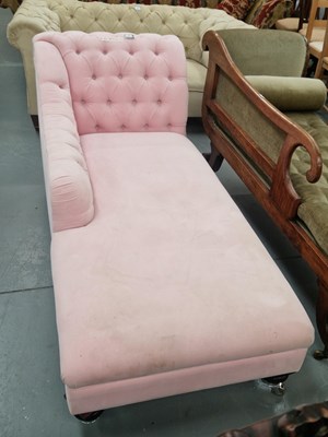Lot 43 - A button back chaise longue in a pink fabric W...