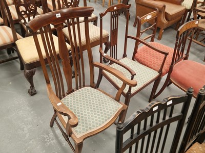 Lot 55 - Two Edwardian mahogany high back slat elbow...