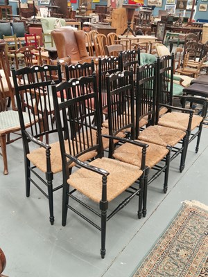 Lot 58 - A set of eight antique ebonised high spindle...