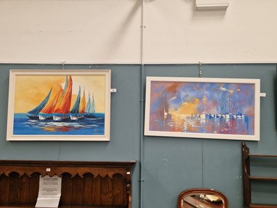 Lot 59 - C Peters, sailing boats, acrylic on canvas 60...