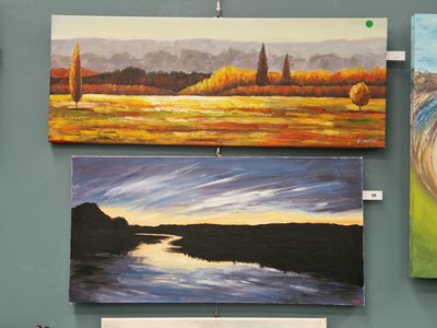 Lot 68 - Two landscape works on canvas: an autumn scene...
