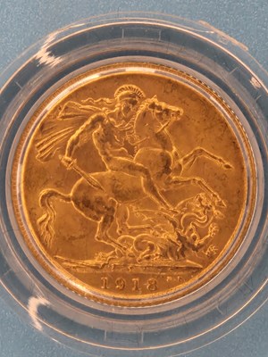 Lot 2966 - 1918 Gold Sovereign, struck in 22ct gold with...