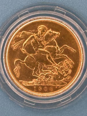 Lot 2990 - 1908 Gold Sovereign, struck in 22ct gold with...
