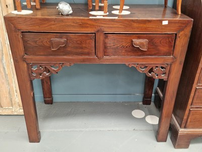 Lot 96 - A Chinese elm altar table, the two drawers...
