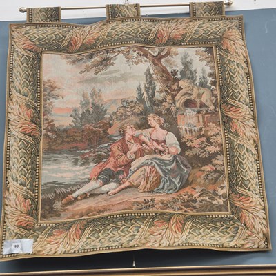 Lot 99 - An antique style tapestry panel of lovers by a...