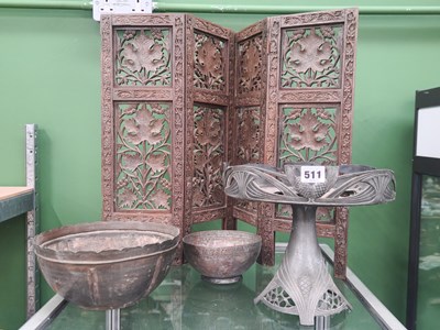 Lot 511 - An Islamic copper and a brass bowl, a leaf...