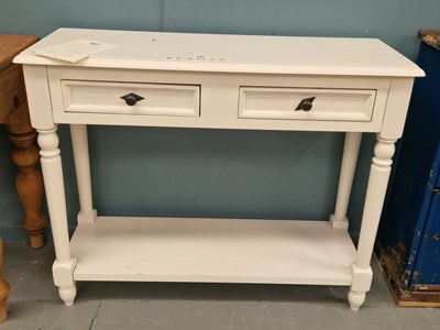 Lot 107 - A modern white console table, the twin drawers...