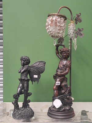 Lot 525 - A bronzed figural table lamp together with a...
