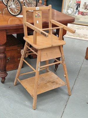 Lot 133 - A vintage wooden child's high chair H 92cm