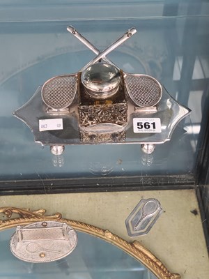 Lot 561 - Tennis themed; an electroplate inkstand, a...