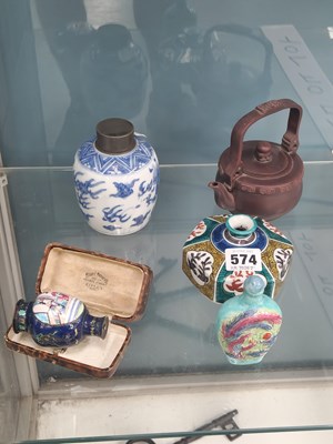 Lot 574 - A Yixing tea pot, a Chinese blue and white jar,...