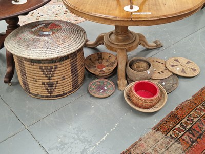 Lot 151 - A collection of raffiawork baskets, bowls and...
