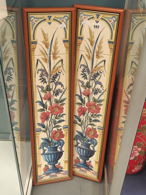 Lot 582 - Two frames of five tiles, each depicting a...