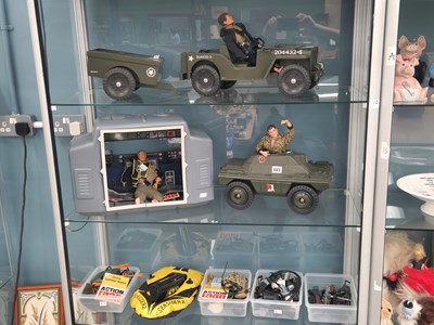 Lot 583 - Three Action Men,  a jeep and trailer, a scout...