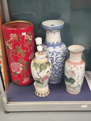 Lot 584 - Three Chinese vases to include one fitted as a...