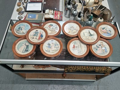 Lot 609 - Ten framed round hand-painted table mats after...