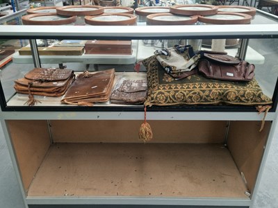 Lot 610 - Two crocodile hand bags, another leather hand...