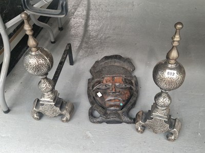 Lot 612 - A pair of steel andirons together with an...