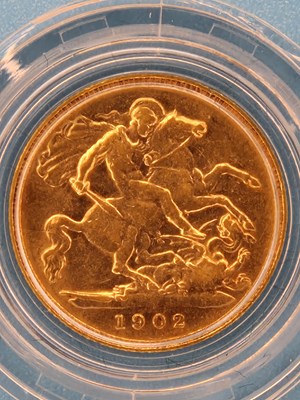 Lot 2803 - A 22ct gold half sovereign dated 1902,...