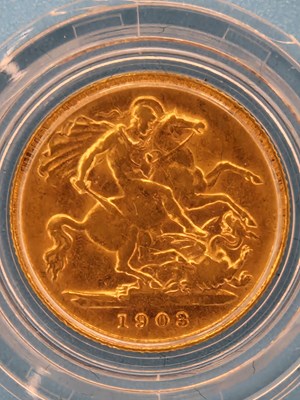 Lot 2804 - A 22ct gold half sovereign dated 1903,...