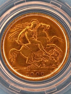 Lot 2809 - A 22ct gold half sovereign dated 1908,...