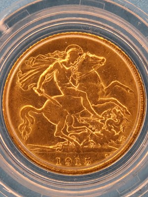 Lot 2816 - A 22ct gold half sovereign dated 1915,...