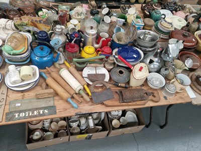 Lot 614 - Enamel and metal kitchenalia to include...