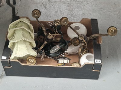Lot 623 - A pair of three branch ceiling lights, wall...