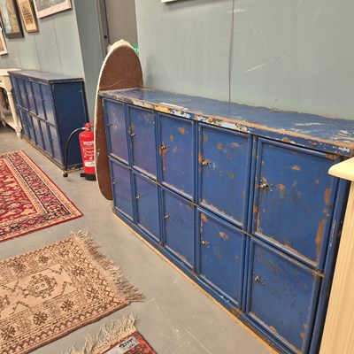 Lot 186 - A vintage painted steel bank of ten cupboards...