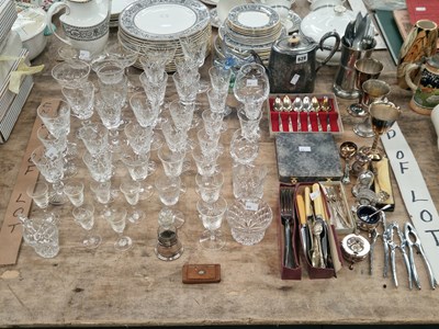 Lot 628 - Wine and sherry glasses, electroplate cutlery,...