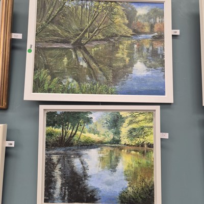 Lot 191 - Two contemporary works of woodland streams,...