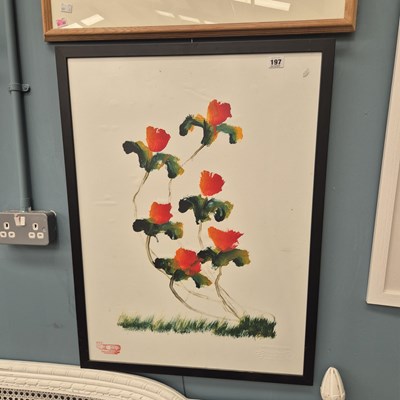 Lot 197 - Contemporary Thai, abstract flowers, gouche on...