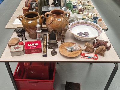 Lot 645 - A Copeland wash bowl, two brown glazed jars,...