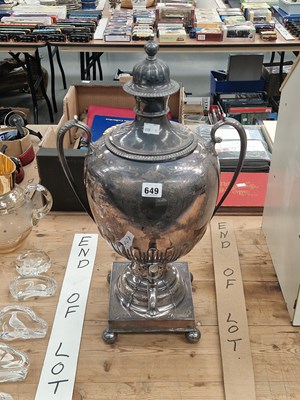 Lot 649 - An electroplated two handled baluster tea urn