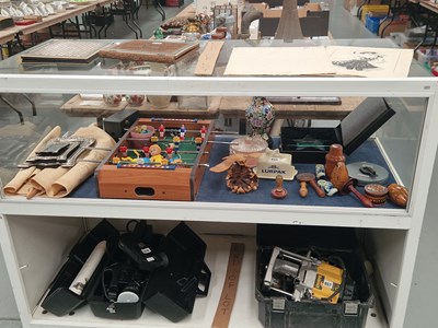 Lot 655 - A table top football game, darning mushrooms,...
