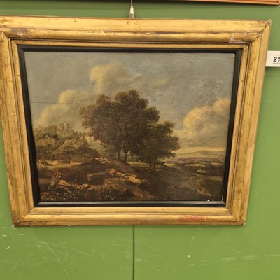 Lot 213 - 18th century school, a rural cottage and trees,...