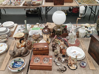 Lot 666 - A Sherlock Holmes biscuit barrel, a brass oil...