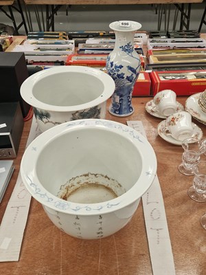 Lot 696 - Two Chinese porcelain planters together wih a...