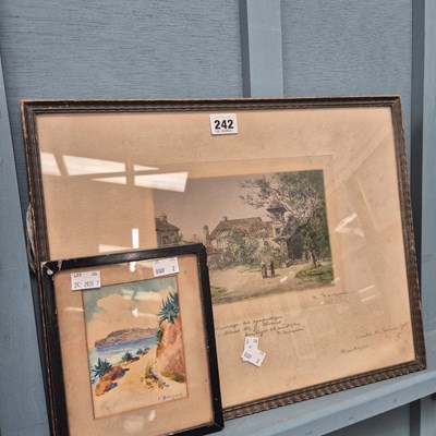 Lot 242 - J Bompard, a coastal path, watercolour 13 ×...