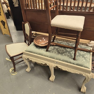 Lot 292 - A painted carved stool, the green upholstered...