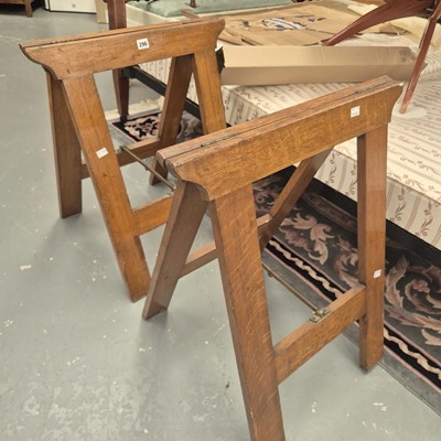Lot 296 - A pair of oak coffin stands, each H 57 W 56 D...