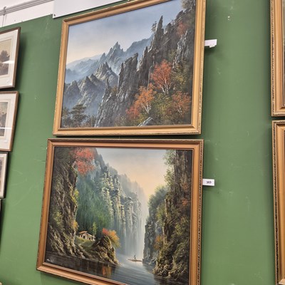 Lot 303 - Two Mid Century oils on canvas, rocky outcrops...