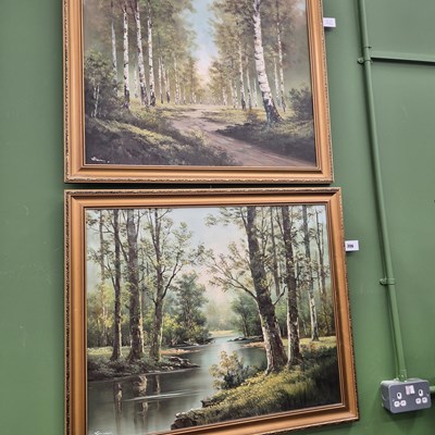 Lot 306 - Two Mid Century oils on canvas, woodland and...