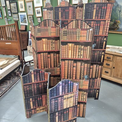 Lot 310 - Three four-fold screens decorated as library...