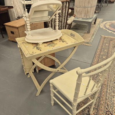 Lot 311 - Painted furniture: a tray on folding stand H...