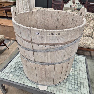 Lot 316 - A large coopered pine decorative bucket H 79 Ø...