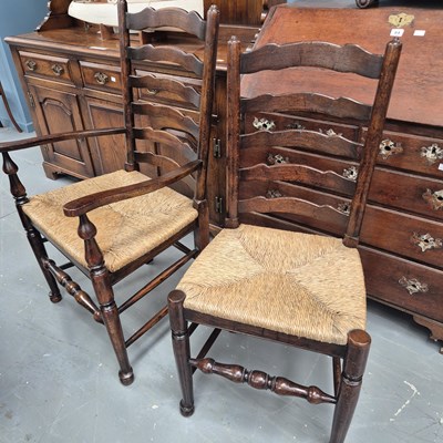 Lot 344 - A set of eight bespoke oak ladderback chairs,...