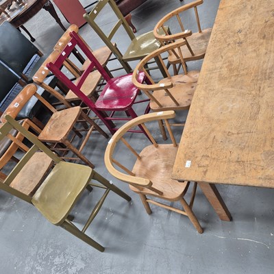 Lot 350 - Four elm seat child's chairs, a further three...