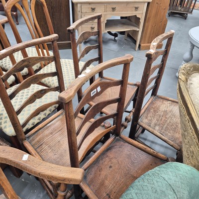 Lot 355 - Four Geogian oak and elm side chairs, together...