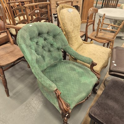 Lot 356 - A gilt show frame chair in a pale gold fabric...